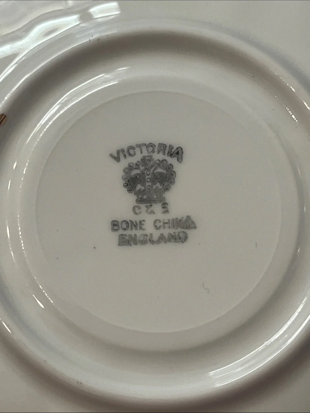Vintage Victoria C&E Scalloped White Porcelain Saucer with Gold Rim